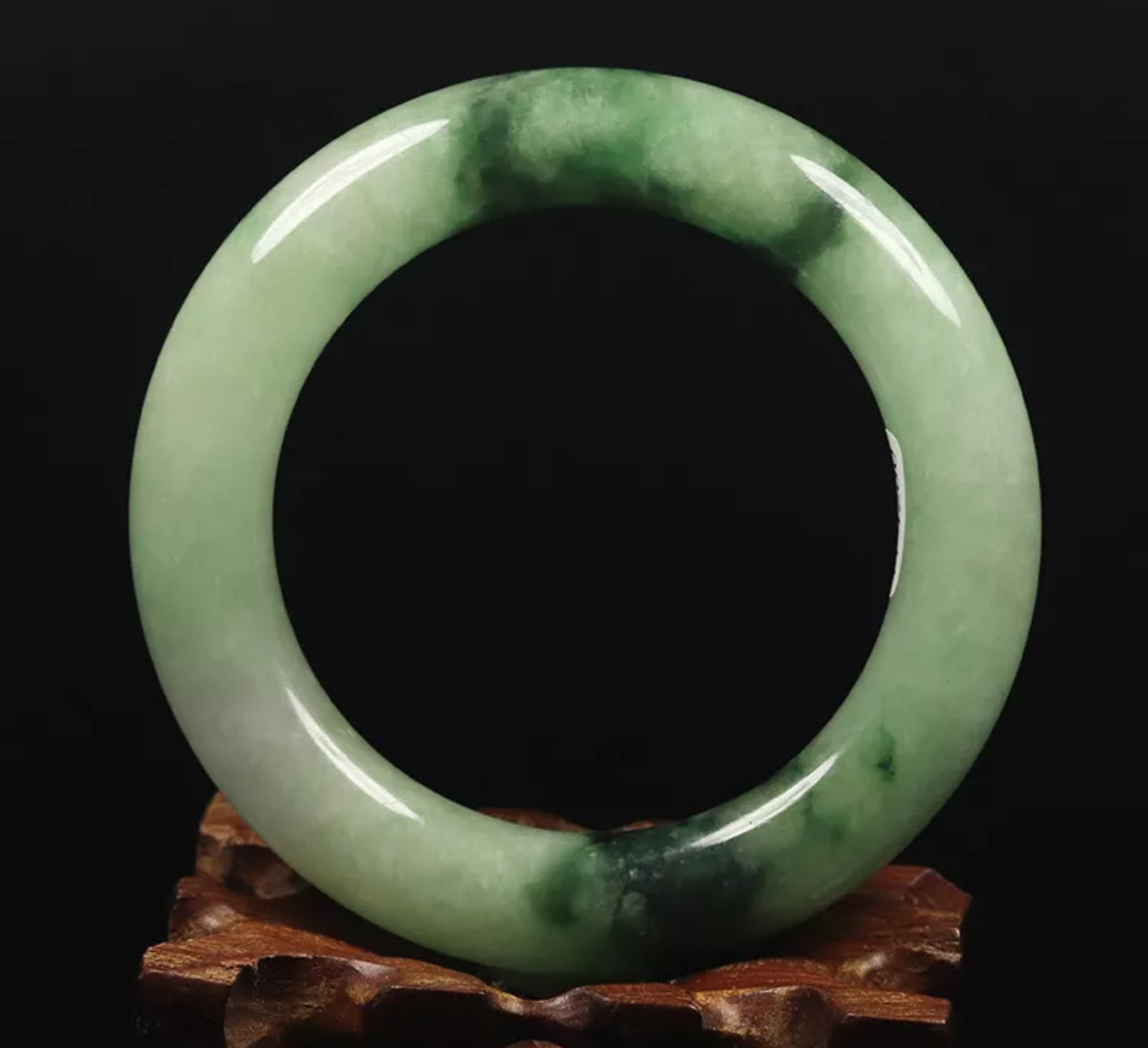 VINTAGE Small Jadeite Green Jade Bangle Round Princess Cut Size 55mm O613 - JazzyJewelbyAmina