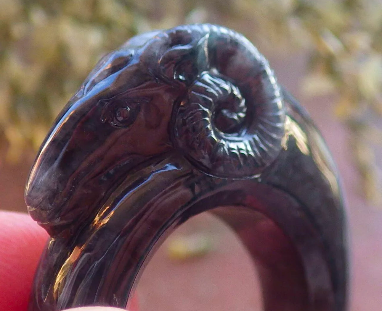 VINTAGE Jadeite Black Jade Ring HandCarved Ram/Sheep Certified Size 9 US M279 - JazzyJewelbyAmina