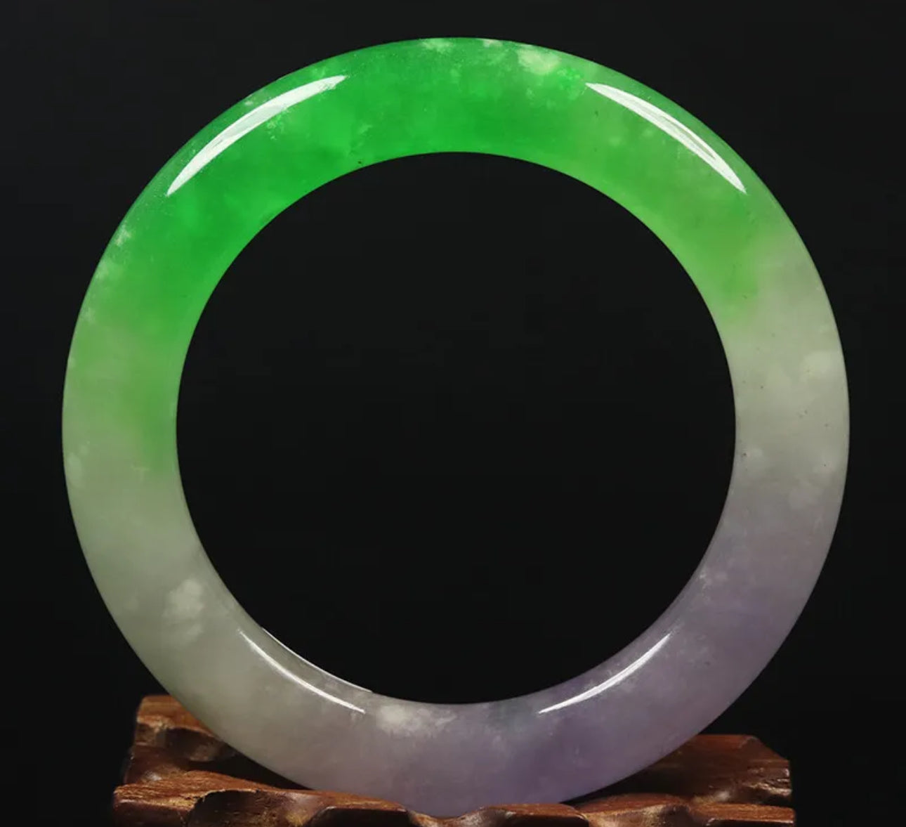 VINTAGE Medium Jadeite Green Lavender Jade Bangle Round Princess Chunky Cut Size 58mm Y295 - JazzyJewelbyAmina