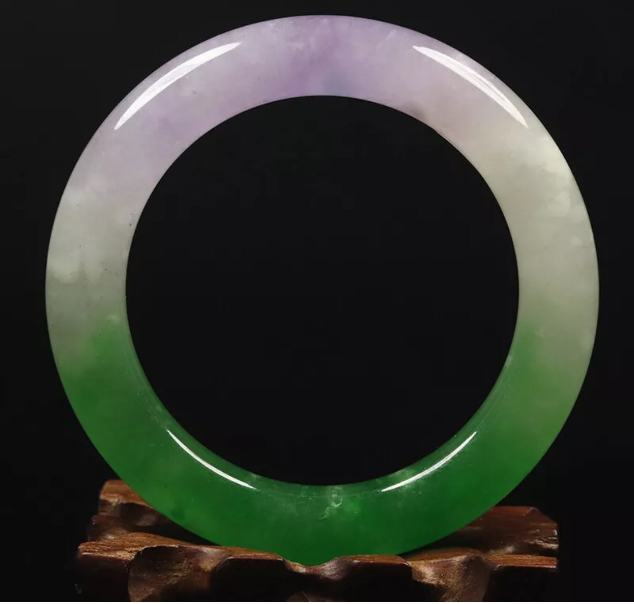 VINTAGE Medium Jadeite Green Lavender Jade Bangle Round Princess Chunky Cut Size 58mm Y295 - JazzyJewelbyAmina