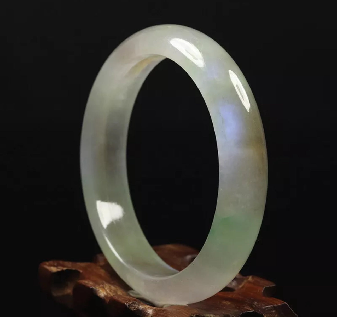 VINTAGE Large Icy Jadeite Green/White Lavender Bangle Size 60mm A115 - JazzyJewelbyAmina