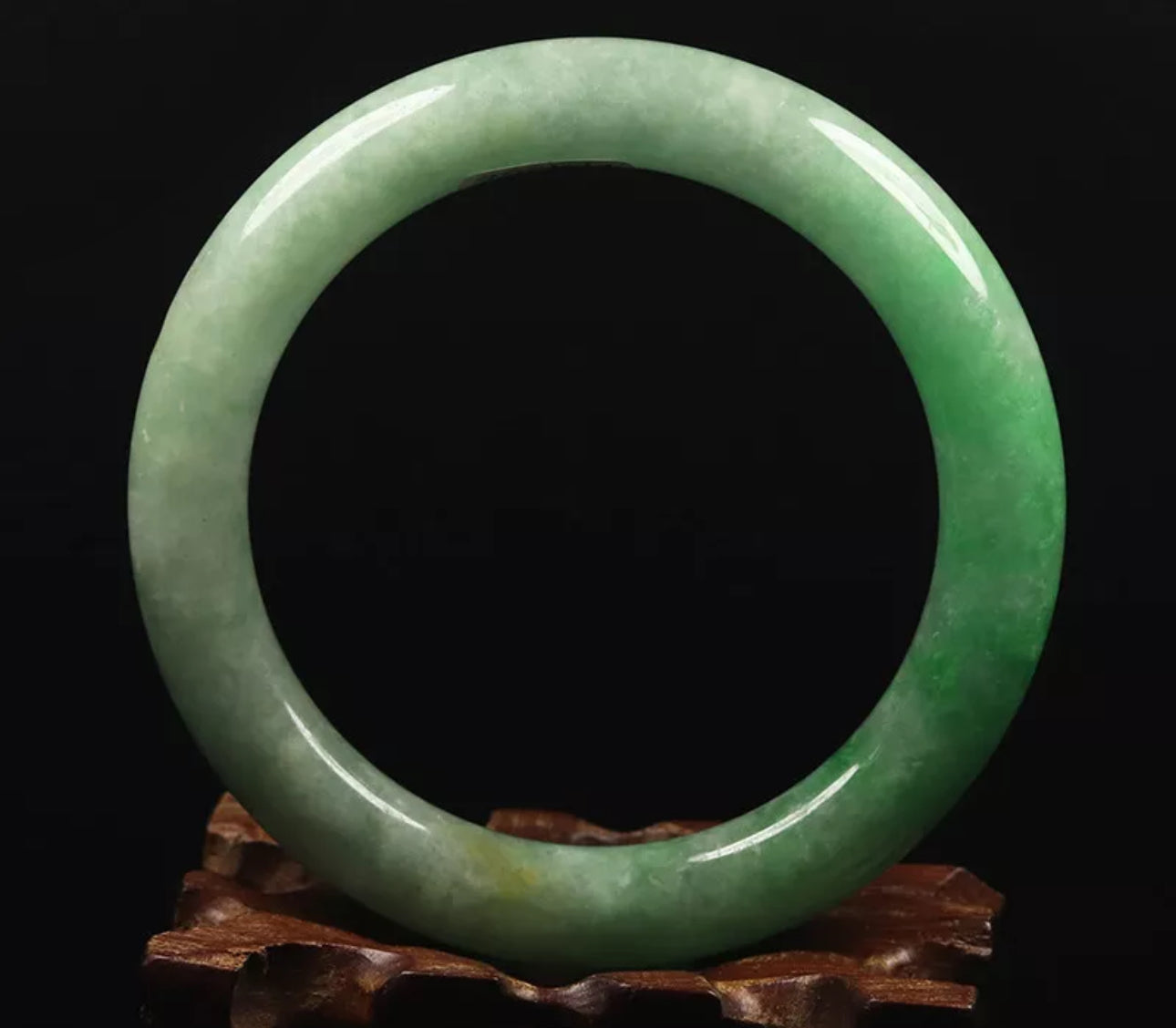 VINTAGE Medium Jadeite Green Jade Bangle Round Princess Chunky Cut Size 59mm G617 - JazzyJewelbyAmina