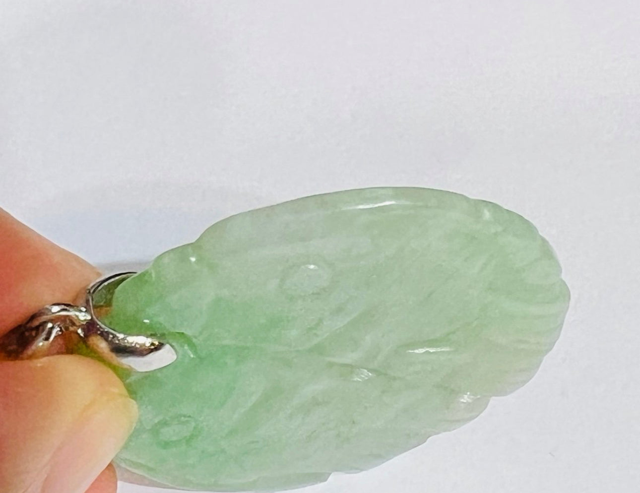 VINTAGE Owned Jadeite Green Jade Double Fish Pendant Silver Tone Bail - JazzyJewelbyAmina