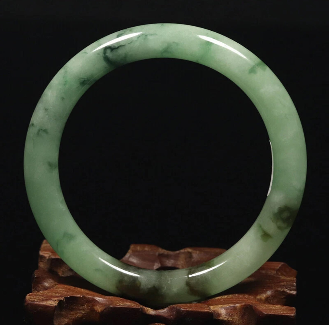 VINTAGE Medium Jadeite Green Jade Bangle Size 58 MM Round Princess Cut G271 - JazzyJewelbyAmina