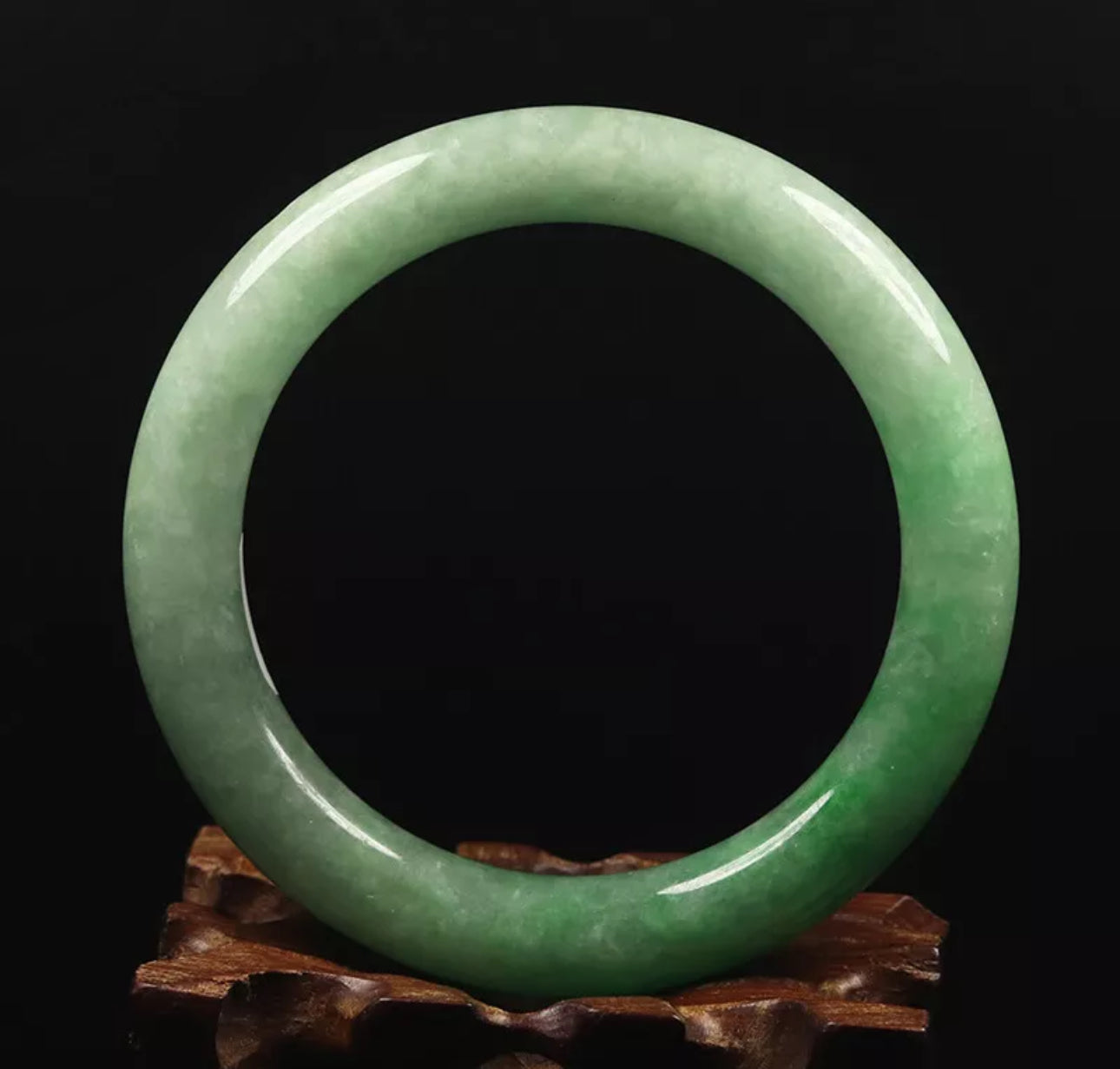 VINTAGE Medium Jadeite Green Jade Bangle Round Princess Chunky Cut Size 59mm G617 - JazzyJewelbyAmina