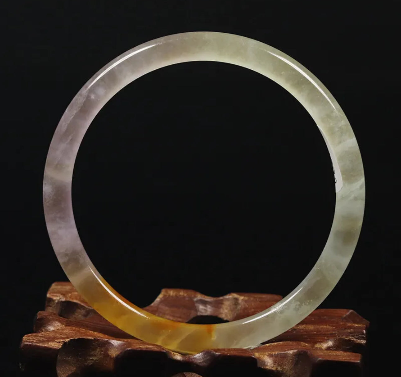 VINTAGE Small Jadeite Green Jade Bangle Round Princess Thin Cut (hint of lavender & rust) Size 55mm M799 - JazzyJewelbyAmina