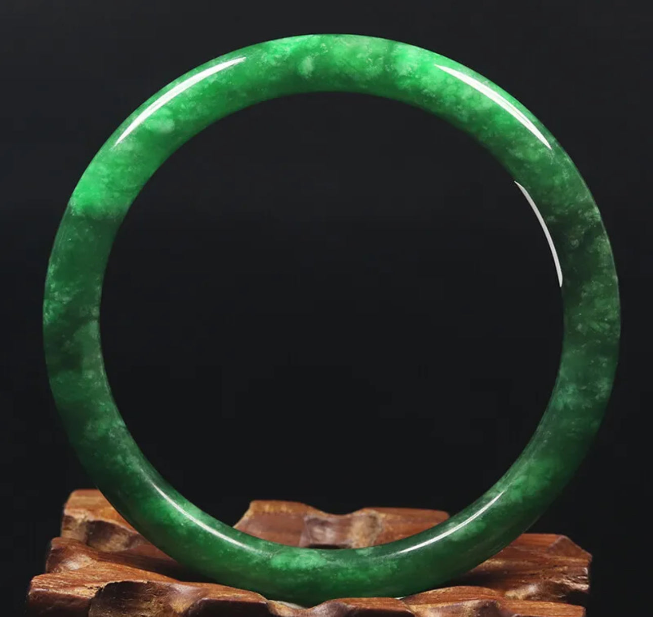 VINTAGE Medium Jadeite Green Jade Bangle from Burma - Size 59mm Round Princess Thin Cut F831 - JazzyJewelbyAmina