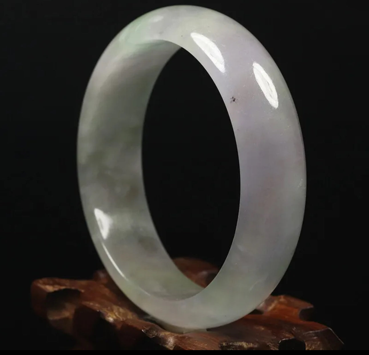 VINTAGE Medium Jadeite Green Jade Bangle White Lavender - Some Ivy - A187 - JazzyJewelbyAmina