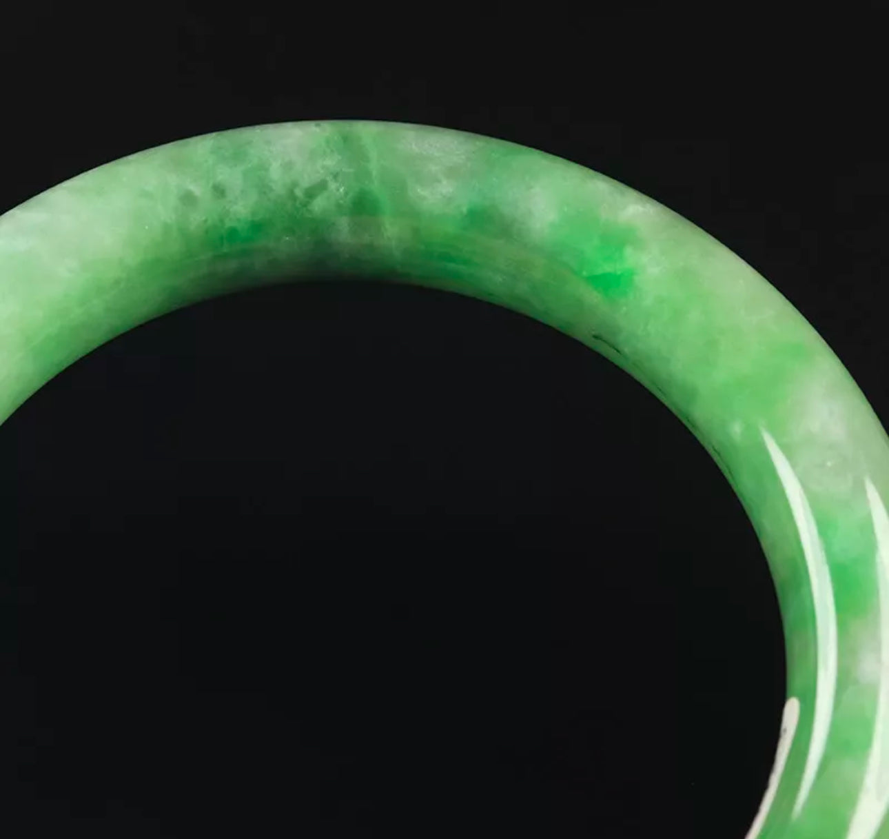 VINTAGE Medium Jadeite Green Jade Bangle Size 59mm Round Princess Cut J899 - JazzyJewelbyAmina