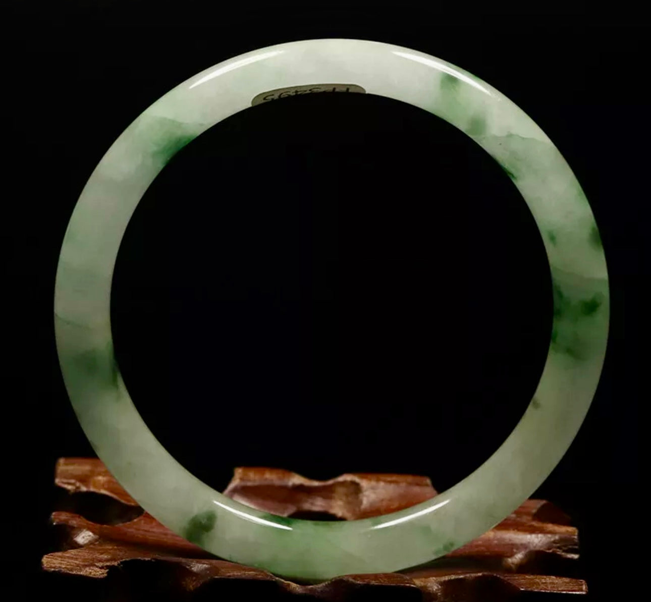 VINTAGE Medium Jadeite Green White Jade Bangle Size 59mm Round Princess Cut G043 - JazzyJewelbyAmina