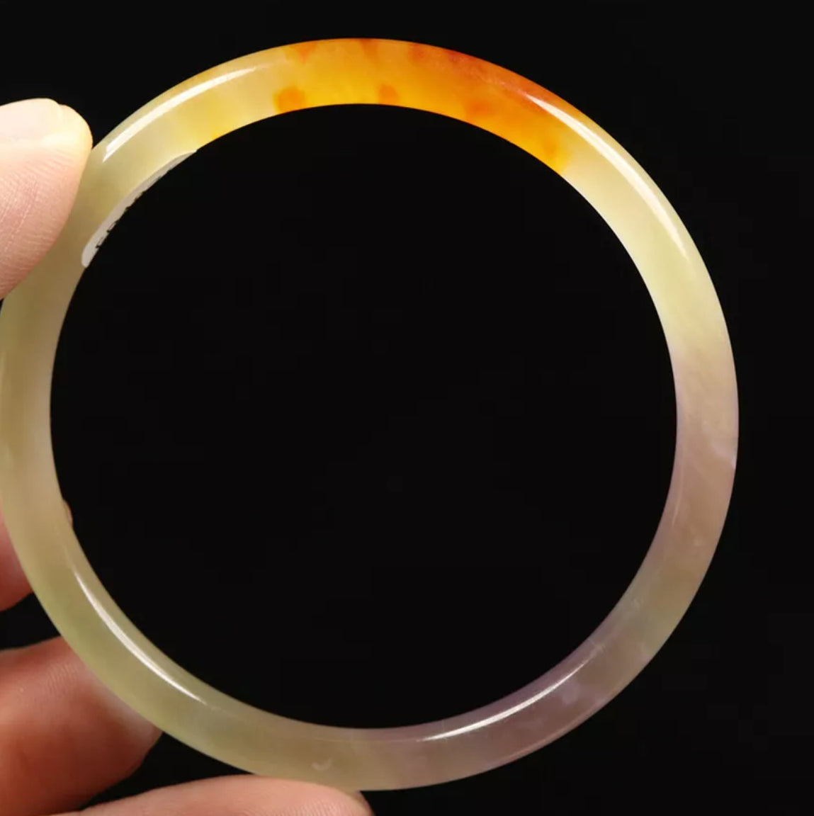 VINTAGE Medium Jadeite Pale Green/Lavender Rust/Brown Jade Bangle Size 58mm Round Princess Thin Cut L805 - JazzyJewelbyAmina