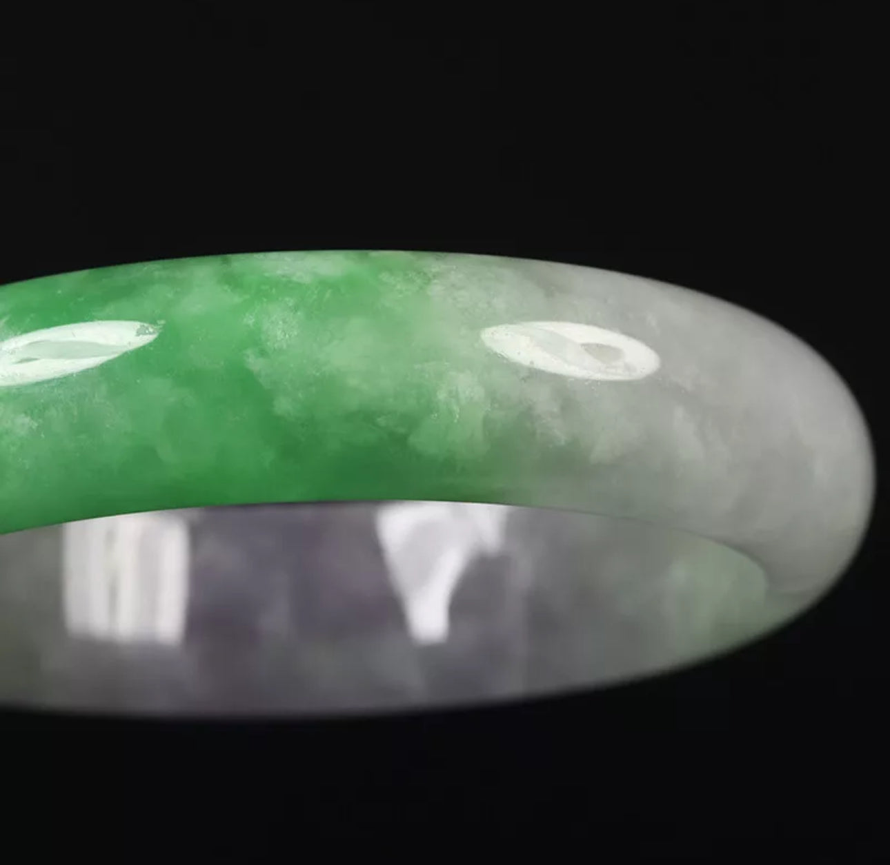 VINTAGE Medium Jadeite Green White Lavender Jade Bangle Size 59mm N749 One of a Kind Jade! - JazzyJewelbyAmina