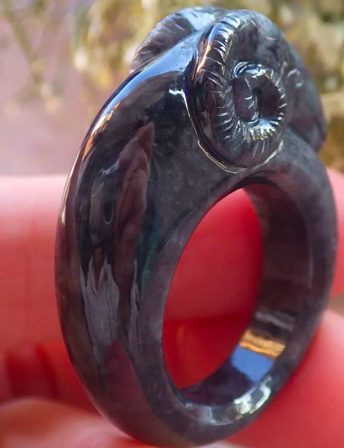 VINTAGE Jadeite Black Jade Ring HandCarved Ram/Sheep Certified Size 9 US M279 - JazzyJewelbyAmina