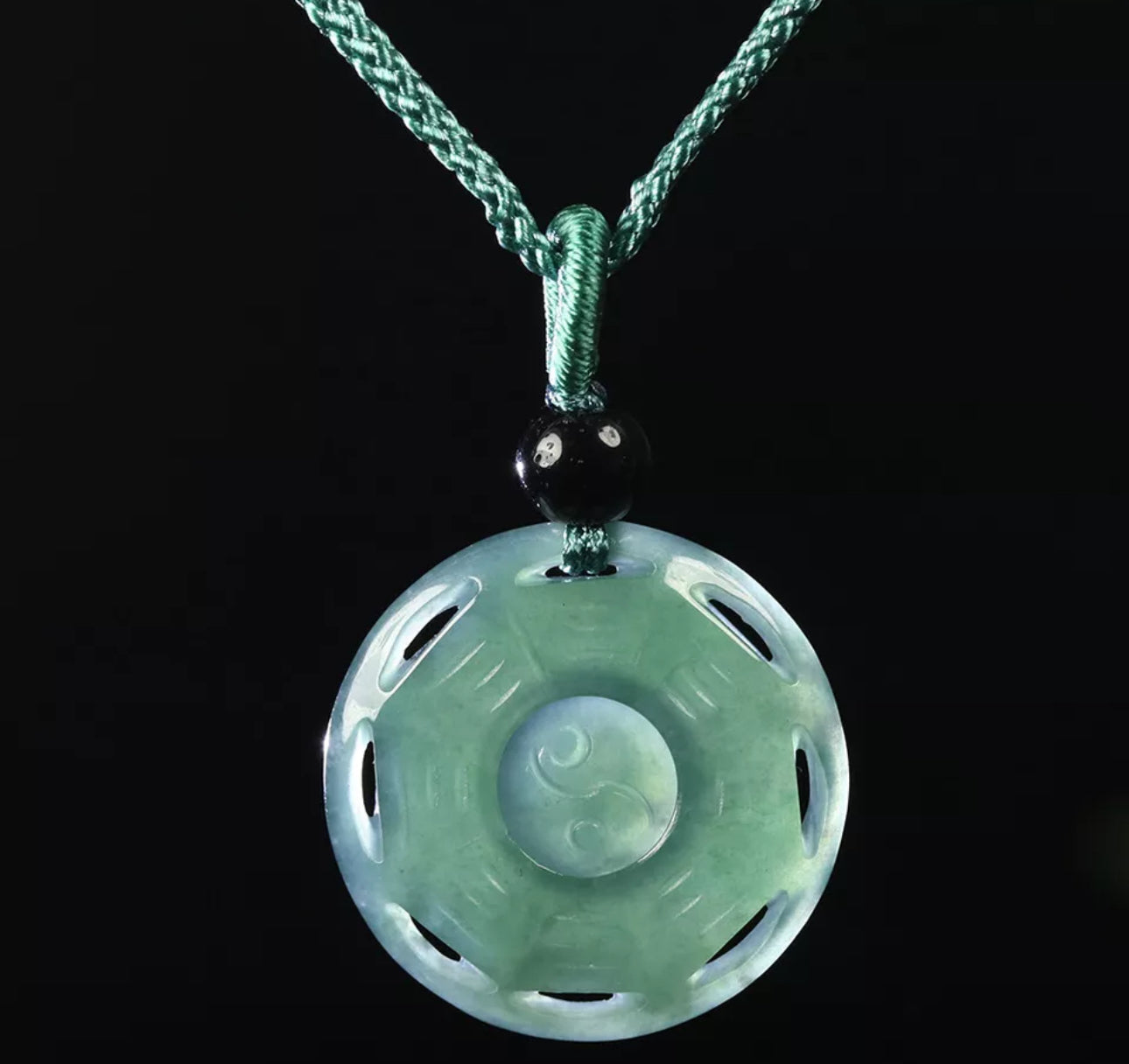 VINTAGE Green Octagon Jade Pendant Eight Trigrams Certified Lucky Jade Piece! - JazzyJewelbyAmina