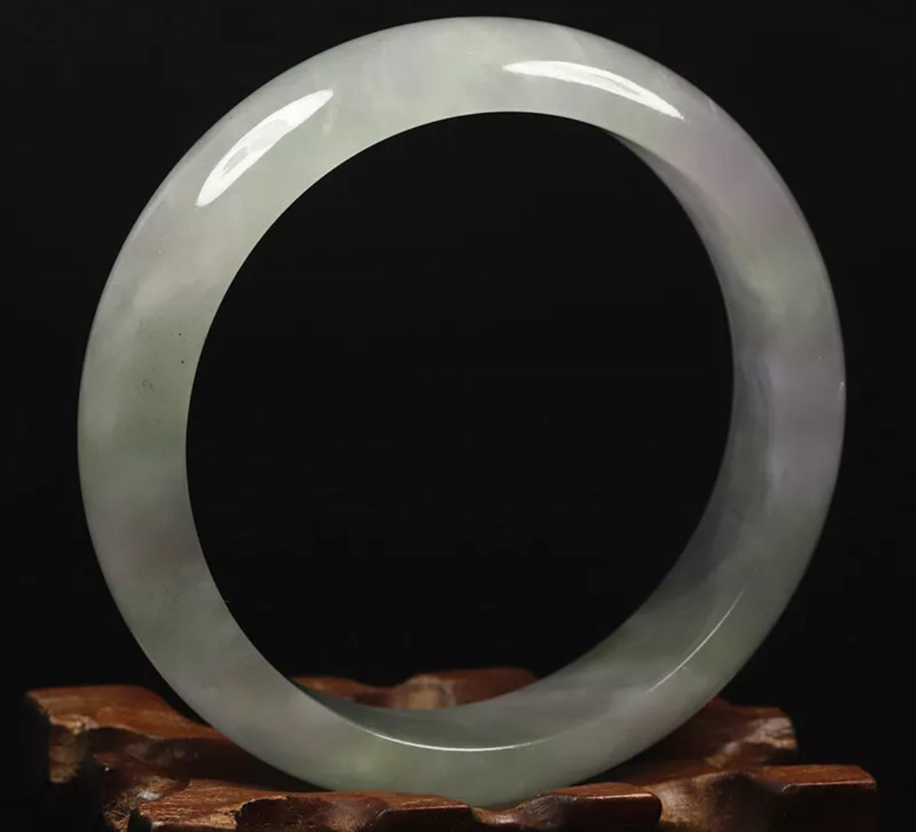 VINTAGE Medium Jadeite Green Jade Bangle White Lavender - Some Ivy - A187 - JazzyJewelbyAmina