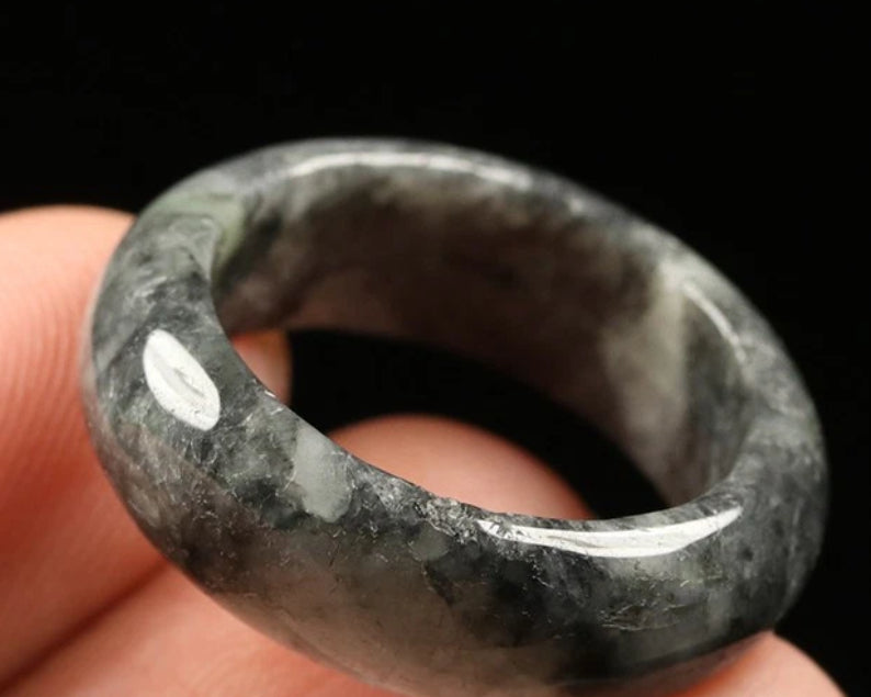 VINTAGE Jadeite Black Jade Ring Certified Size 9 US G239 - JazzyJewelbyAmina