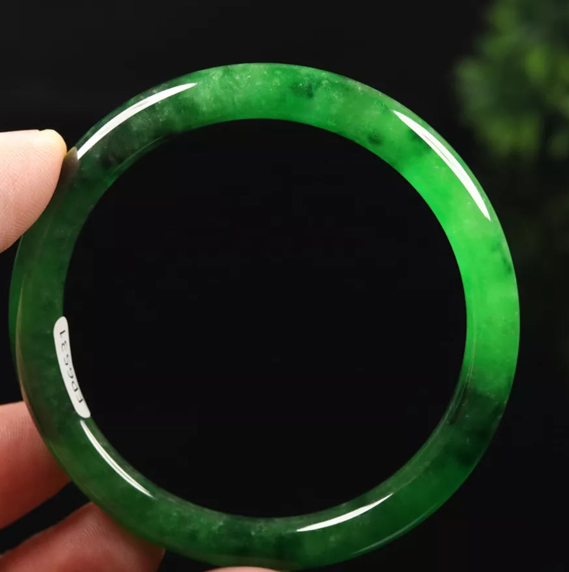 VINTAGE Medium Jadeite Emerald Green Jade Bangle w/ Bits of Black Jade - Round Princess Cut Size 57mm M115 - JazzyJewelbyAmina