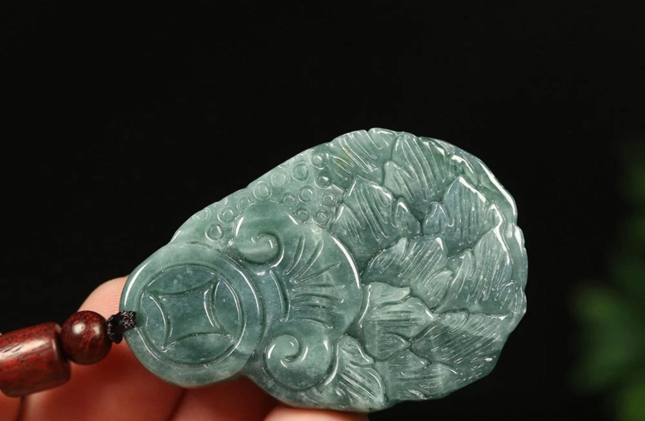 VINTAGE Certified Jadeite Green Jade Peacock Pendant w/ Adjustable Chord G270 - JazzyJewelbyAmina
