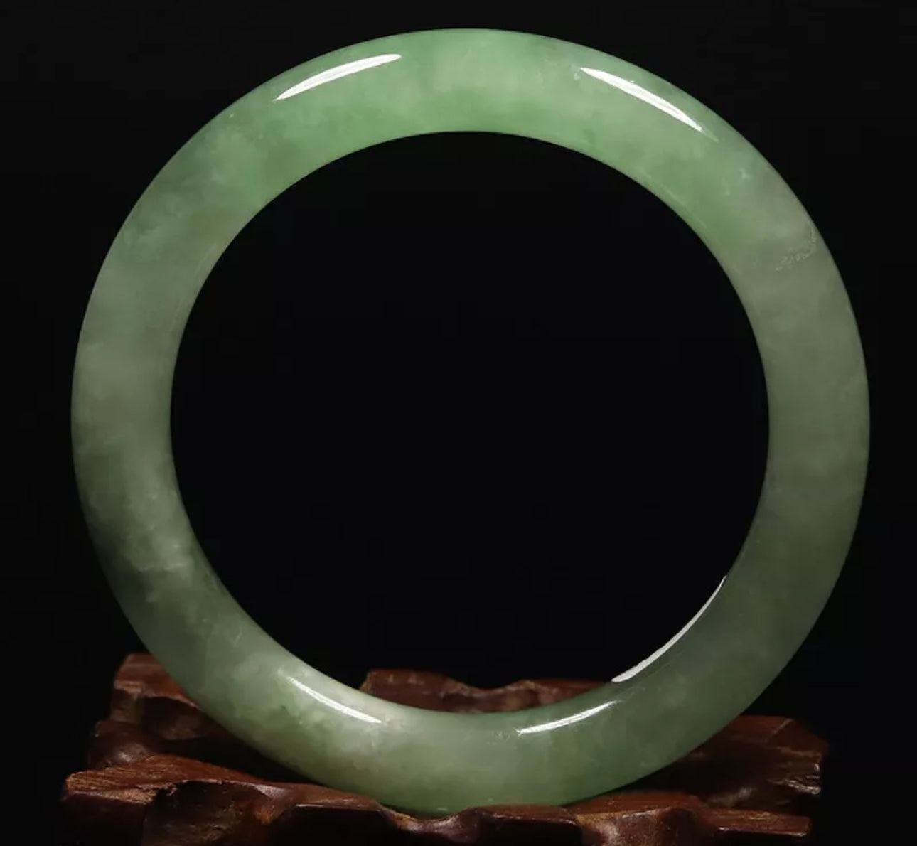 VINTAGE Medium Icy Jadeite Green Jade Bangle Size 58mm Round Princess Cut O543 - JazzyJewelbyAmina