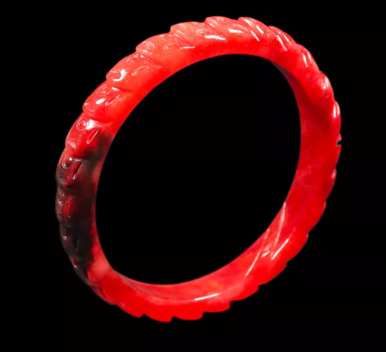 VINTAGE XL Jadeite Red/Black Jade Bangle Hand Carved Size 65mm M791 - JazzyJewelbyAmina