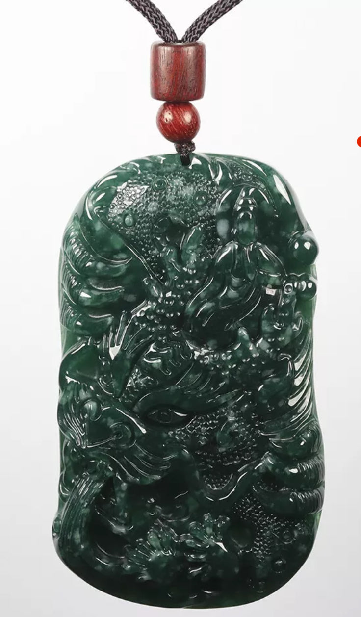 VINTAGE Green Jadeite Dragon Kwan-Yin (Guanyin) Jade Pendant - Certified Grade A Jade Piece D242 - JazzyJewelbyAmina