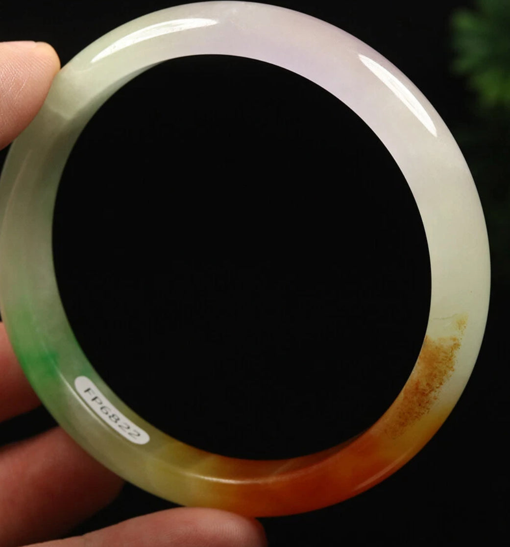 VINTAGE XL Jadeite Green/Brown/Red/Lavender Jade Bangle Size 64mm A697 - JazzyJewelbyAmina