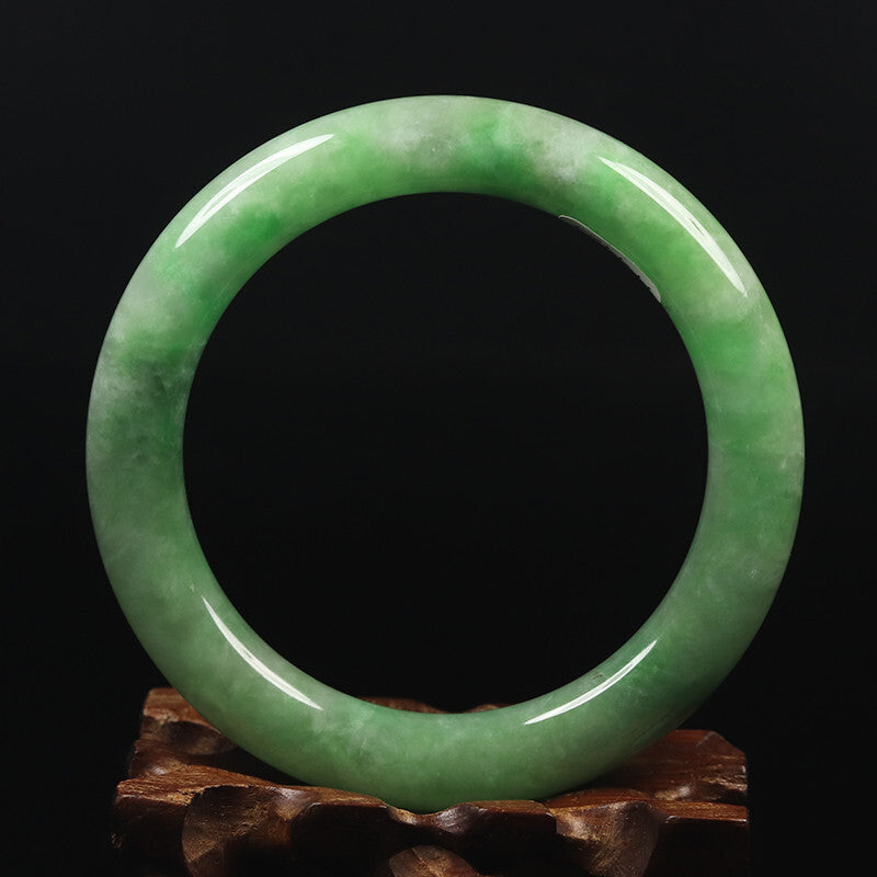 VINTAGE Medium Jadeite Green Jade Bangle Size 59mm Round Princess Cut Ombré Jade Green U899