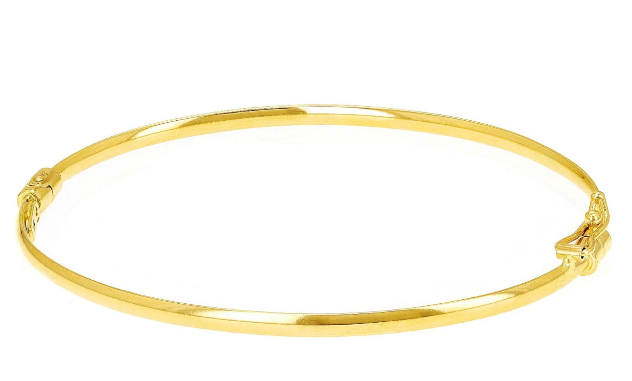 VINTAGE Italian 14k Yellow Gold Hollow Tube Plain Oval Hinged Bangle Bracelet 7" 2mm U723