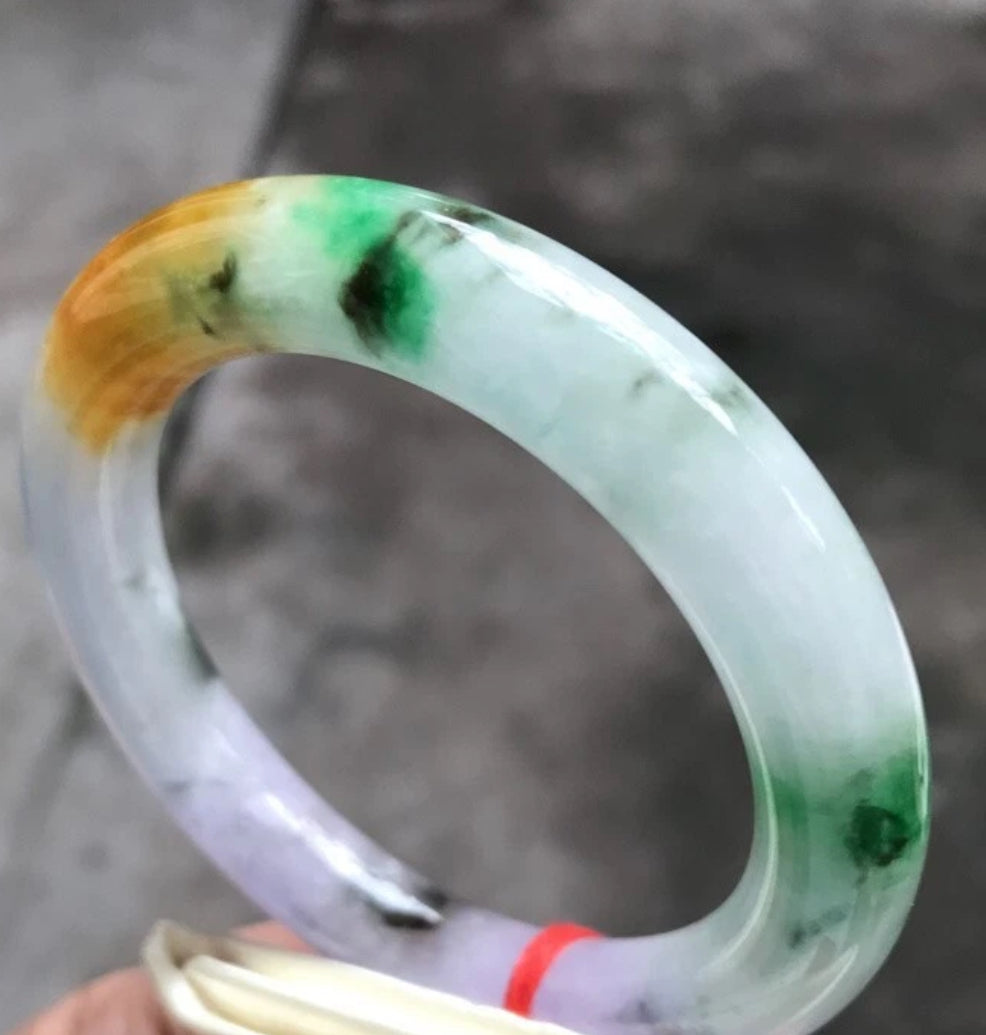 VINTAGE Small Jadeite Green/Lavender/ Brown Jade Bangle Size 55.5 mm U303 - JazzyJewelbyAmina