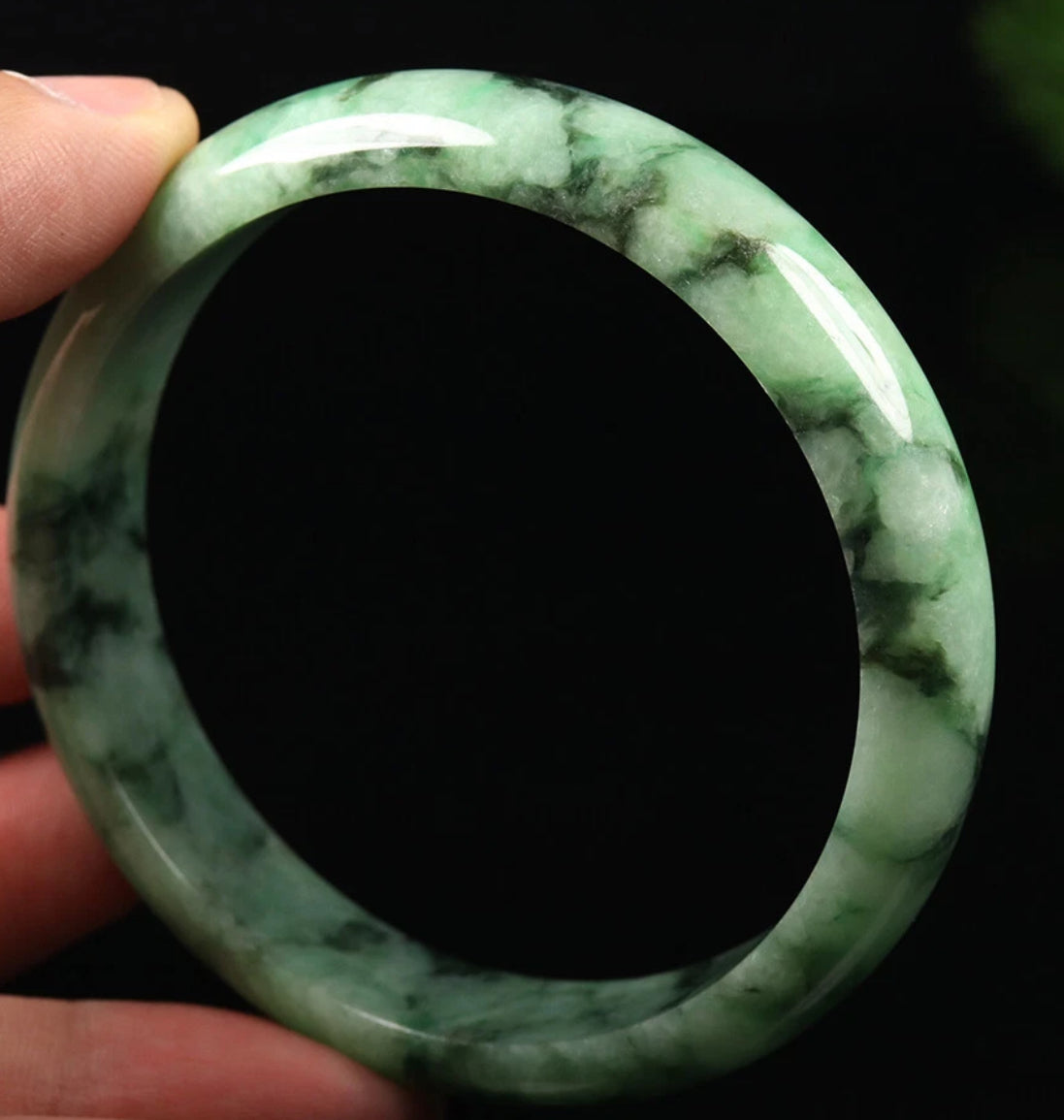 VINTAGE Large Jadeite Green Flower Jade Bangle Certified Size 61 MM U107