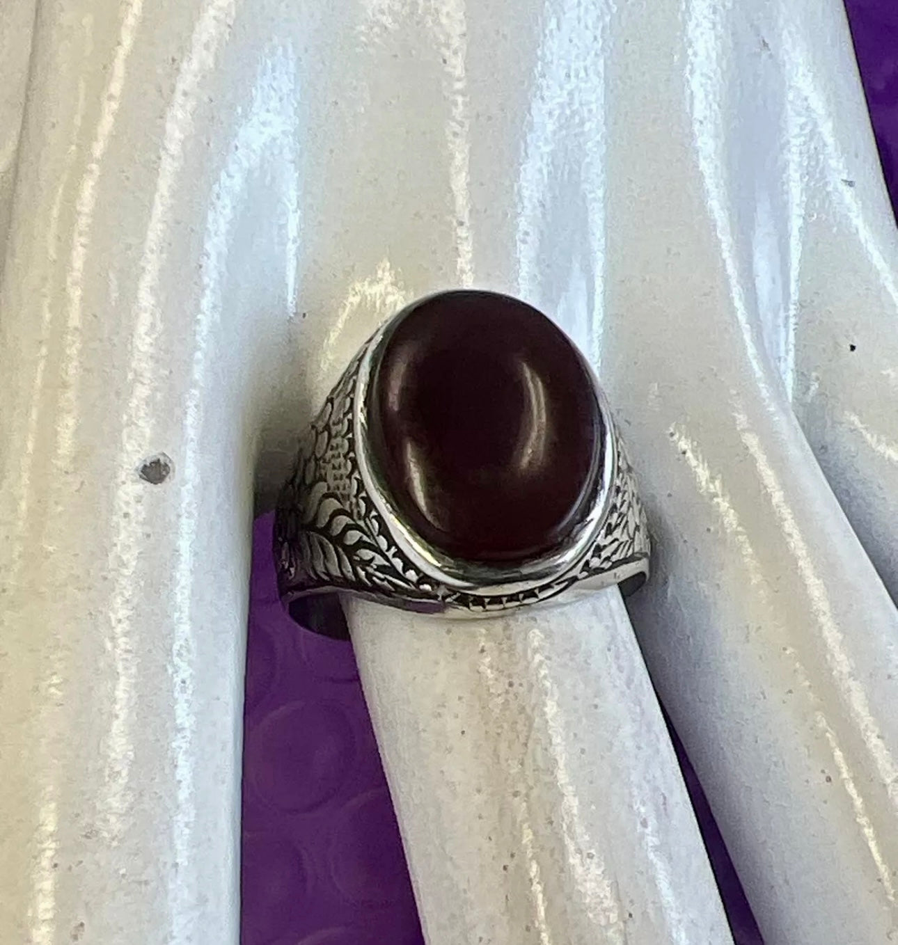 VINTAGE Men Carnelian Stone Ring Sterling Silver 925 Size 10mm US - JazzyJewelbyAmina