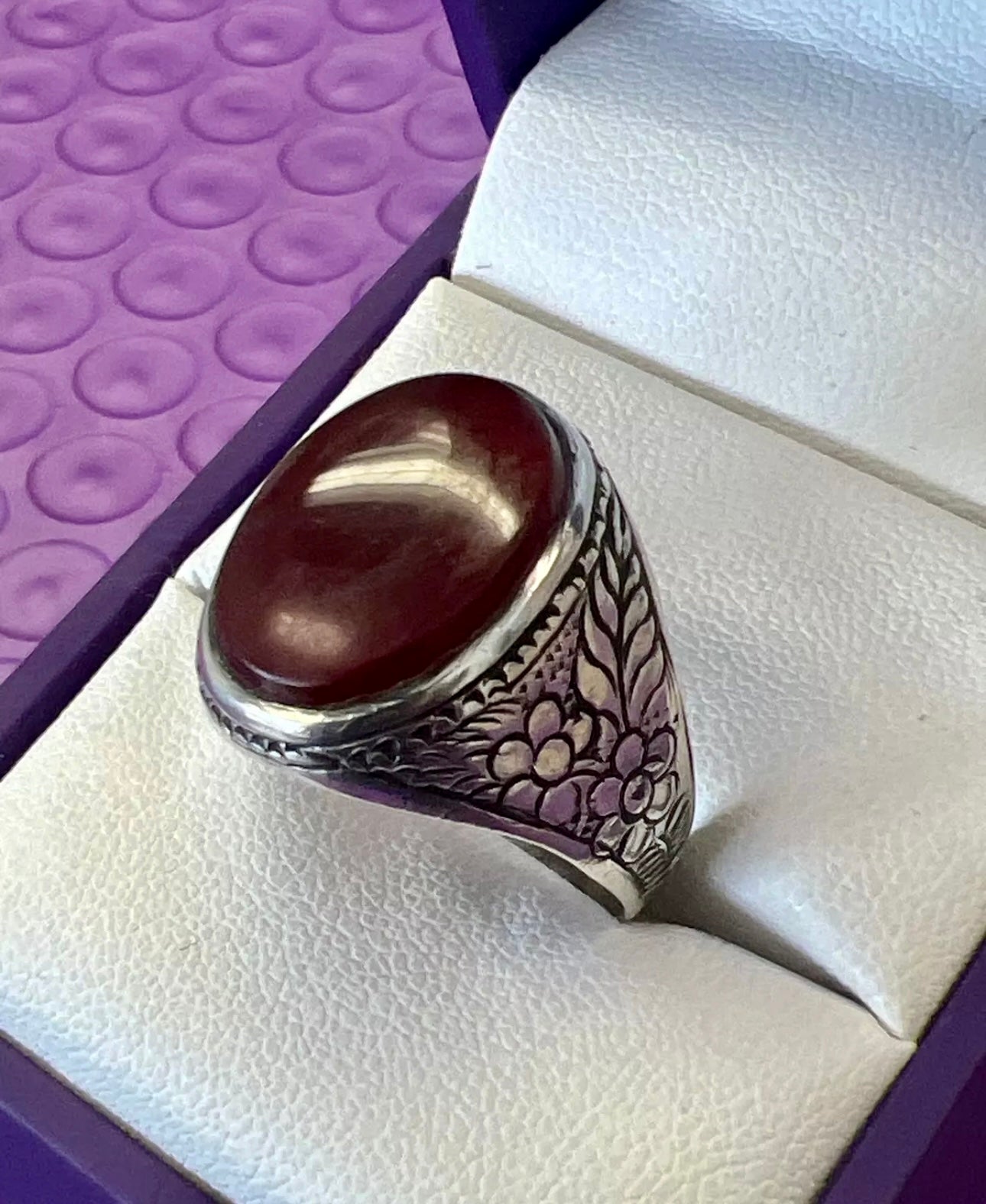 VINTAGE Men Carnelian Stone Ring Sterling Silver 925 Size 10mm US - JazzyJewelbyAmina