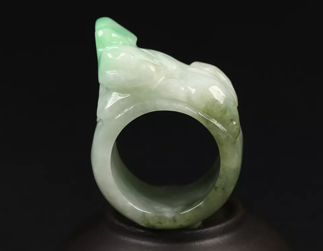 VINTAGE Medium Jadeite Green/White Jade Pixiu Certified Grade A Thumb Ring Y813 Prosperity & Protection! - JazzyJewelbyAmina
