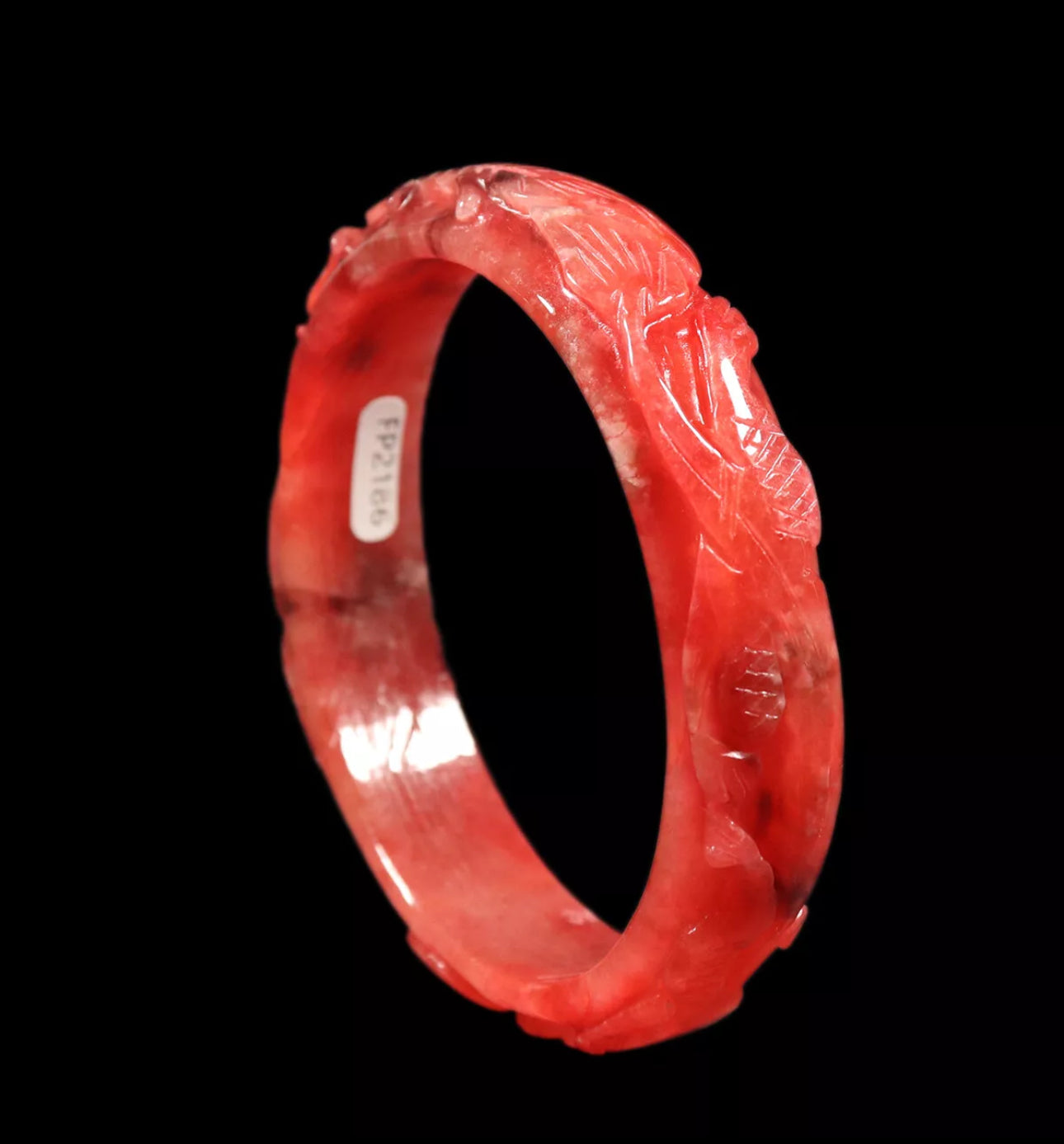 VINTAGE XL Jadeite Red Jade Bangle Handcarved Dragon Phoenix Size 65mm N425 - JazzyJewelbyAmina