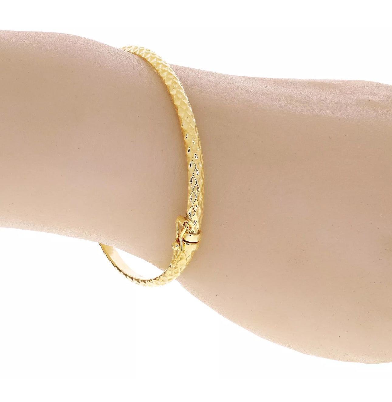 VINTAGE-Owned 14K Yellow Gold Hollow Bangle Faceted Bracelet Size 7” - Fine Gold Piece - JazzyJewelbyAmina
