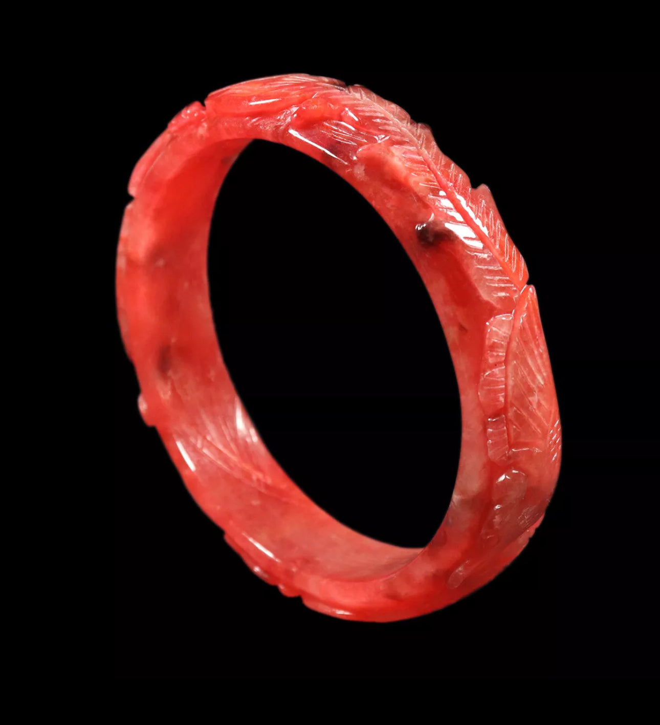 VINTAGE XL Jadeite Red Jade Bangle Handcarved Dragon Phoenix Size 65mm N425 - JazzyJewelbyAmina