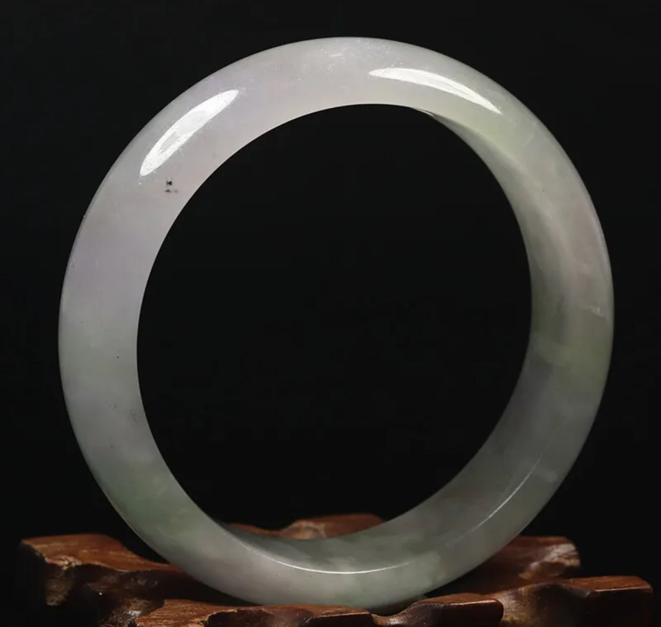 VINTAGE Medium Jadeite Green Jade Bangle White Lavender - Some Ivy - A187 - JazzyJewelbyAmina