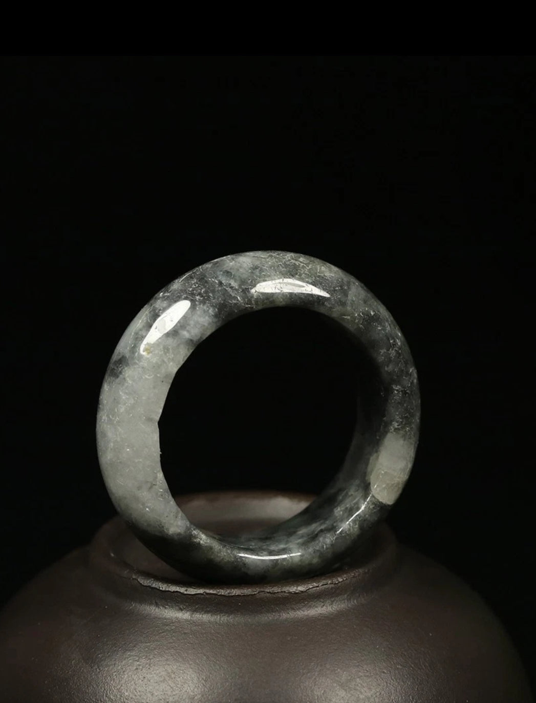 VINTAGE Jadeite Black Jade Ring Certified Size 9 US G239 - JazzyJewelbyAmina
