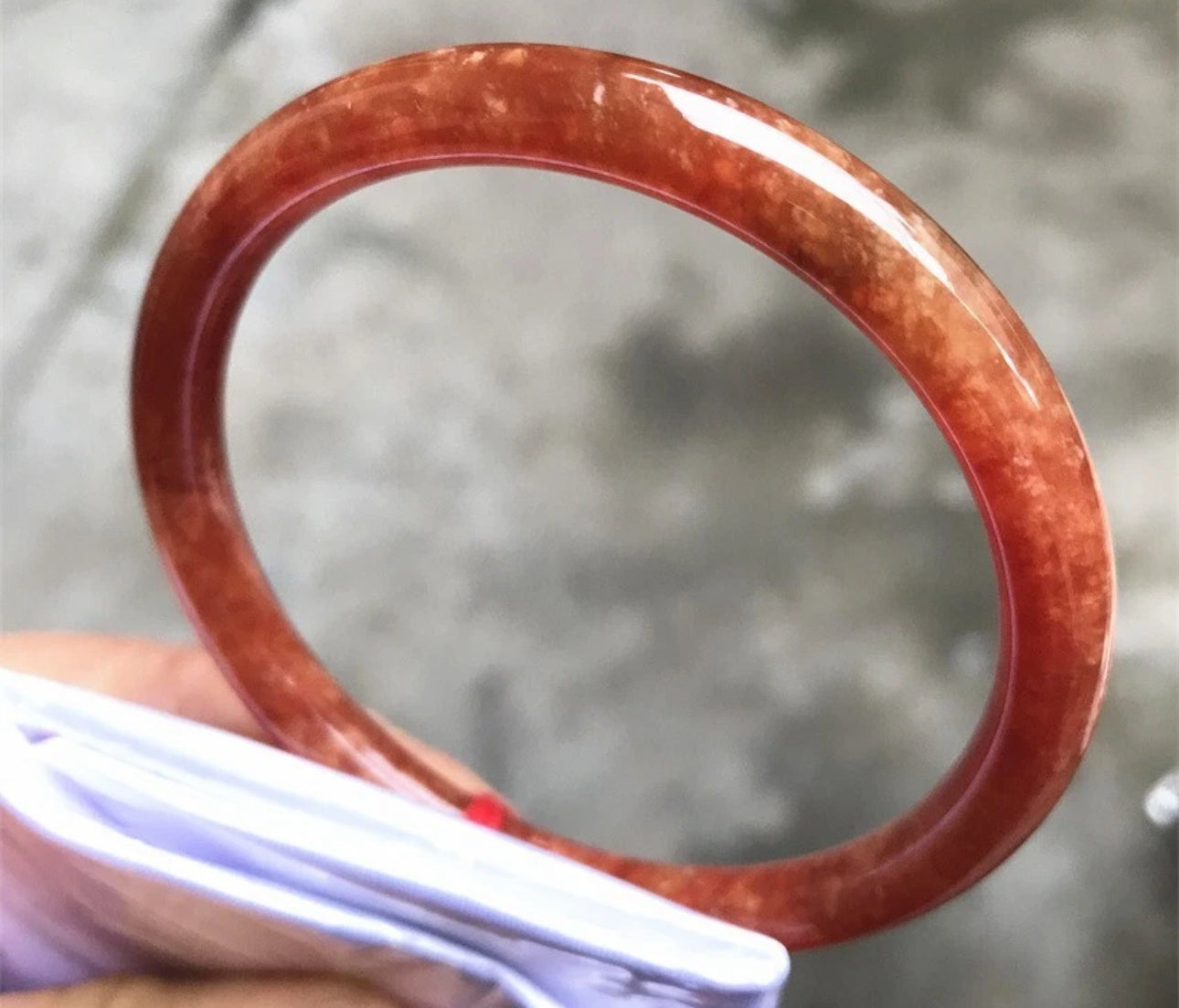 VINTAGE Large Jadeite Red Jade Bangle Size 60mm Round Princess Cut U782