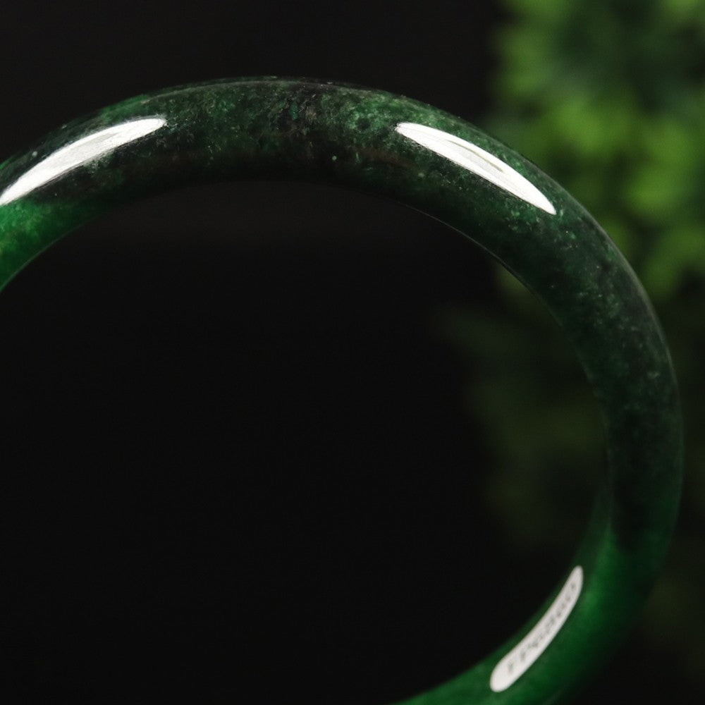 VINTAGE Large Jadeite Green Black/Jade Bangle Size 63 MM Authentic Black Jade G773 - JazzyJewelbyAmina