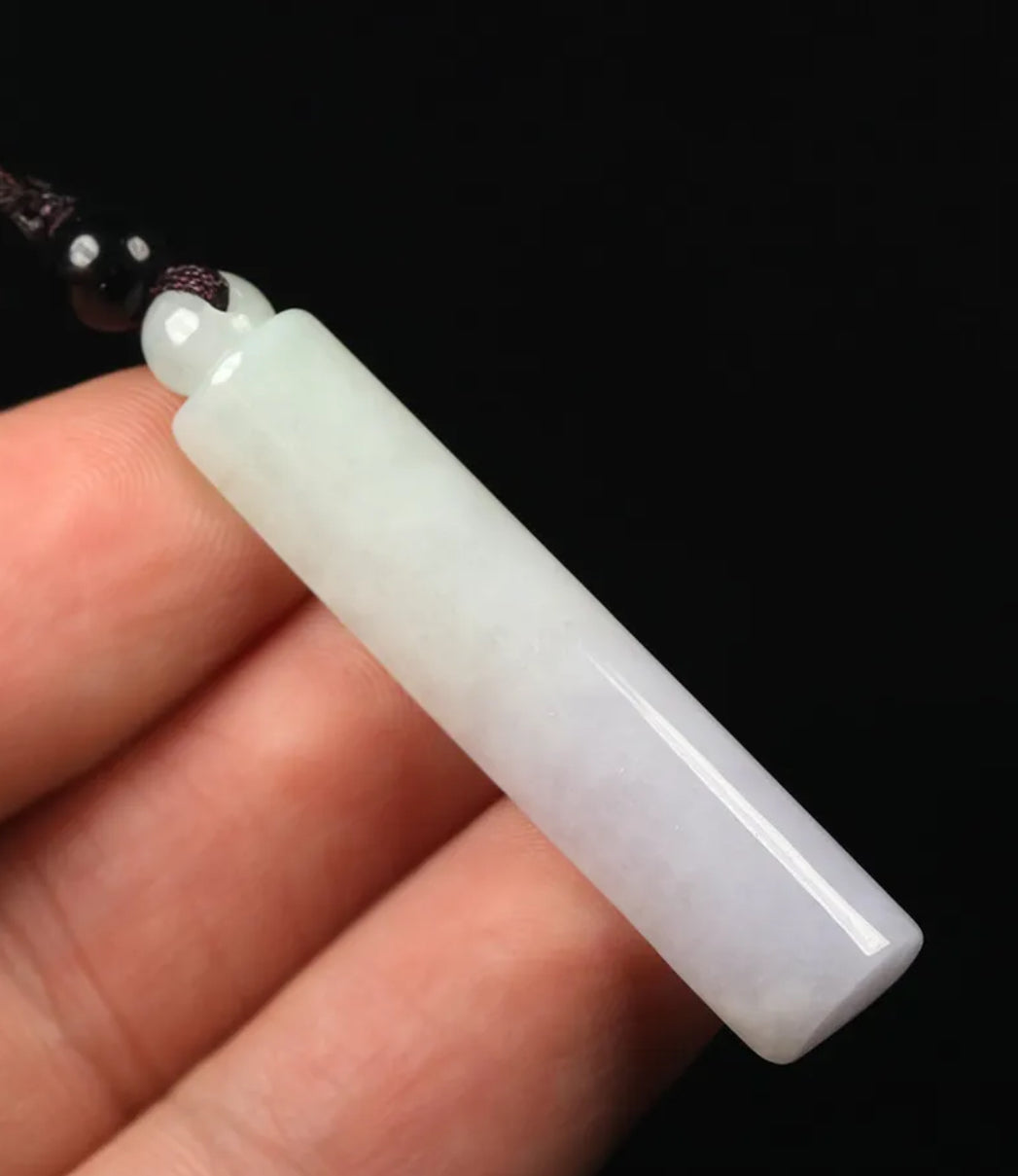 VINTAGE Hand-carved Jade Cylinder Pendant Green/Lavender M683 - JazzyJewelbyAmina