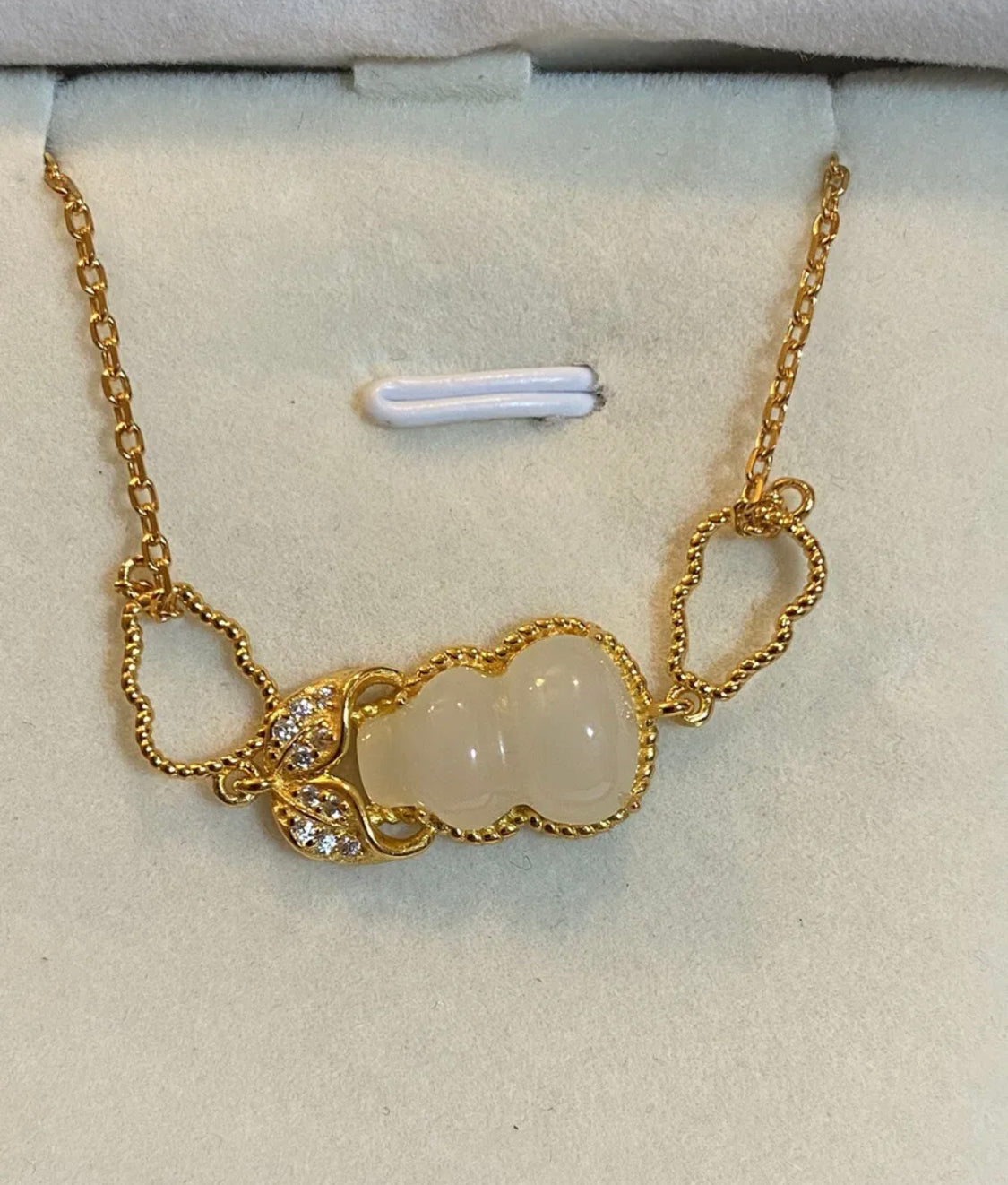 18k Gold Over Sterling Silver Hetian Yu White Jade Hulu Gourd Bracelet - JazzyJewelbyAmina