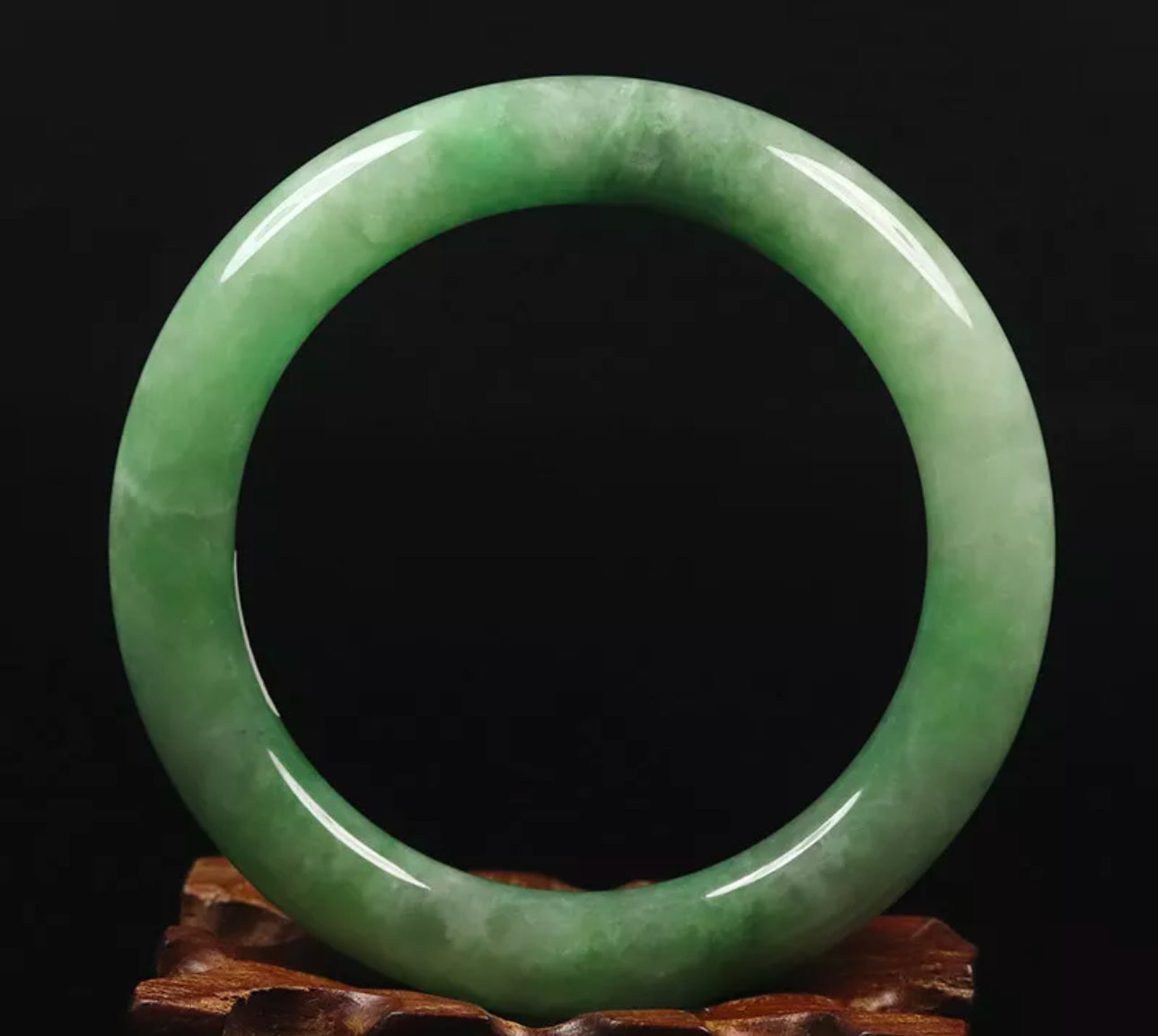 VINTAGE Medium Jadeite Green Jade Bangle Size 59mm Round Princess Cut J899 - JazzyJewelbyAmina