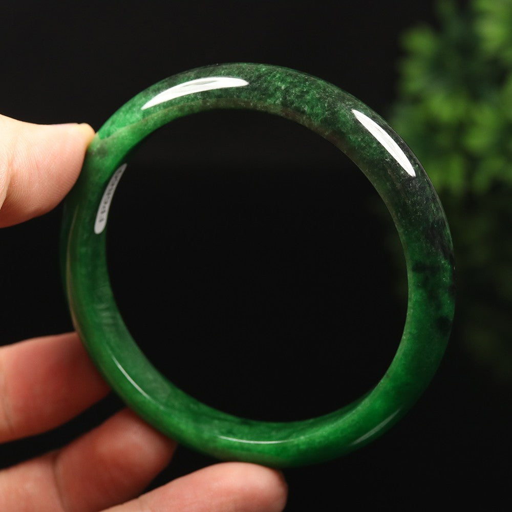 VINTAGE Large Jadeite Green Black/Jade Bangle Size 63 MM Authentic Black Jade G773 - JazzyJewelbyAmina