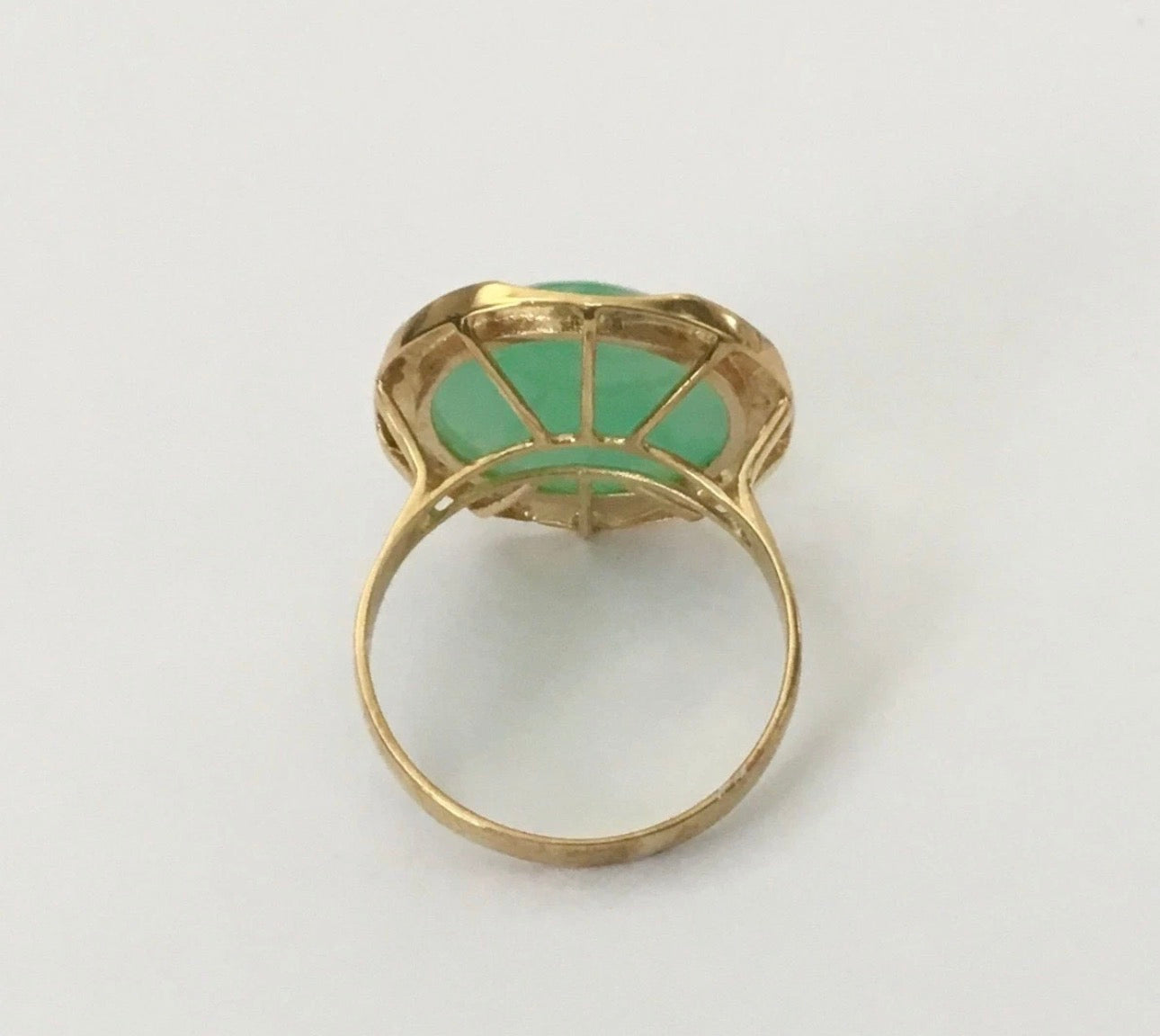 VINTAGE Owned Green Jade Ring w/ Diamonds 14K Solid Gold - stamped