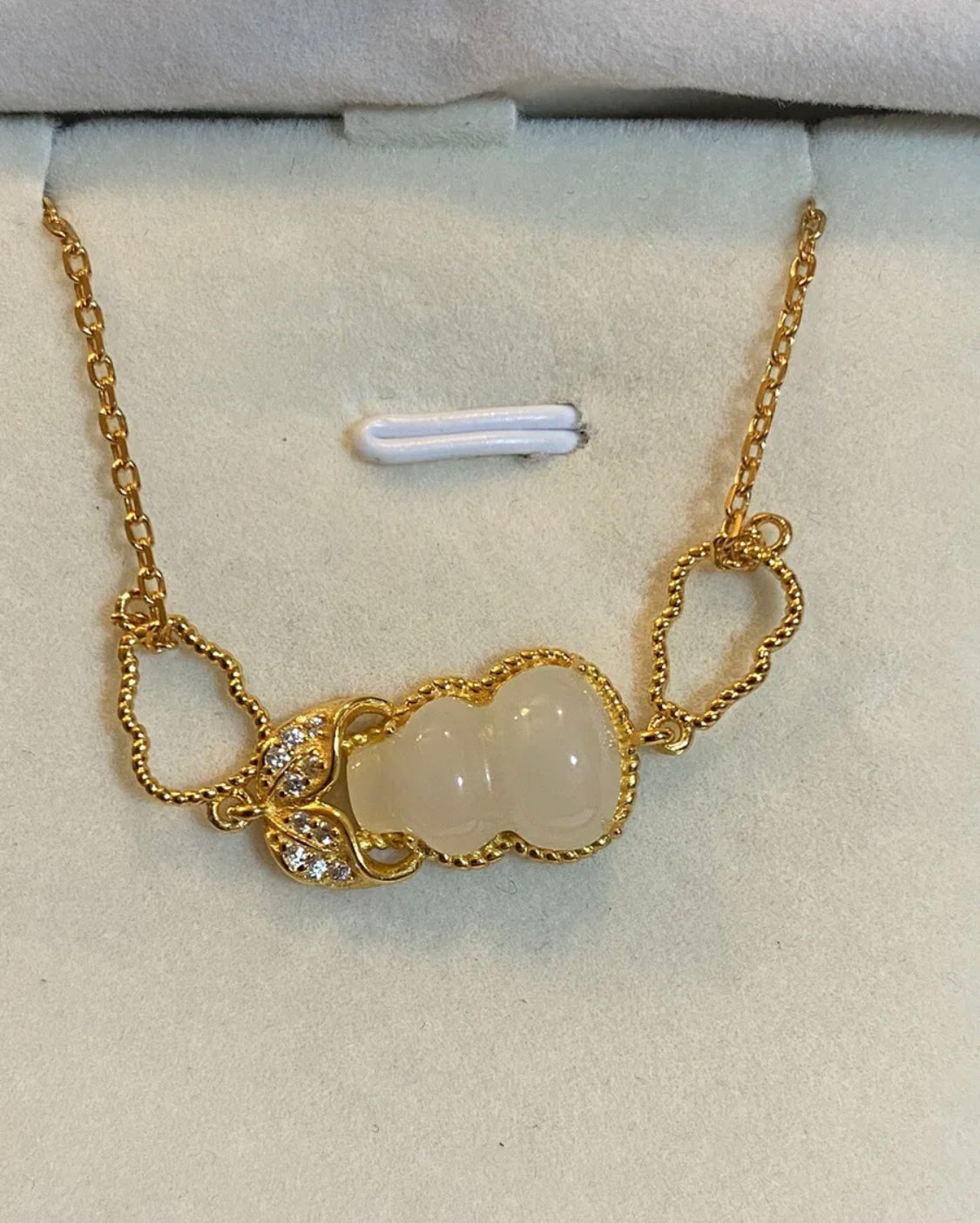 18k Gold Over Sterling Silver Hetian Yu White Jade Hulu Gourd Bracelet - JazzyJewelbyAmina