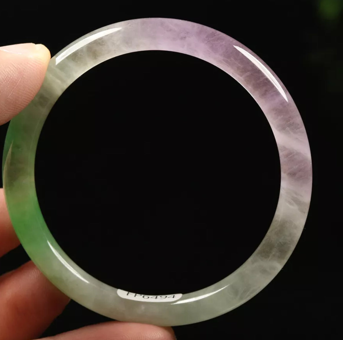 VINTAGE Small Jadeite Green/Lavender/White Icy Jade Bangle Size 56mm Round Princess Cut G041 - JazzyJewelbyAmina