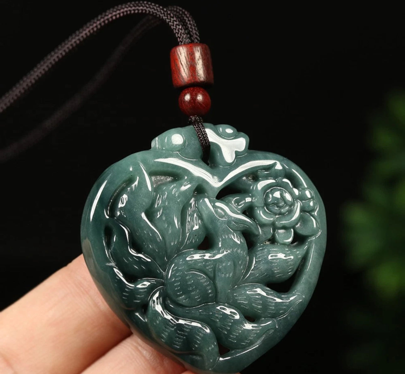VINTAGE Jadeite Green Jade Pendant Nine Tail Fox - Certified G837 Brings Prosperity! - JazzyJewelbyAmina
