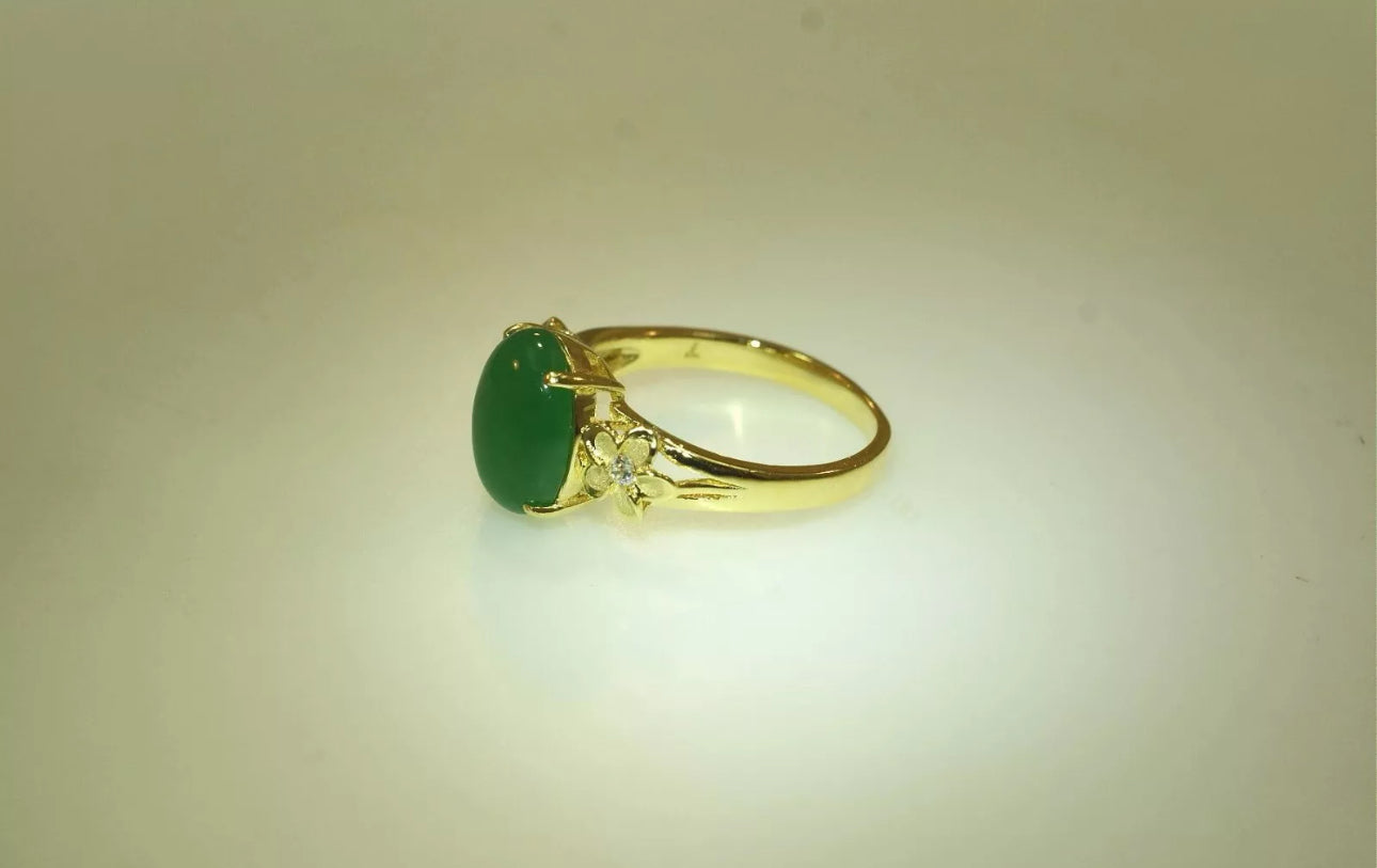 VINTAGE Hawaiian Jade Sterling Silver Plumeria Ring Size 8 US D1210 - JazzyJewelbyAmina