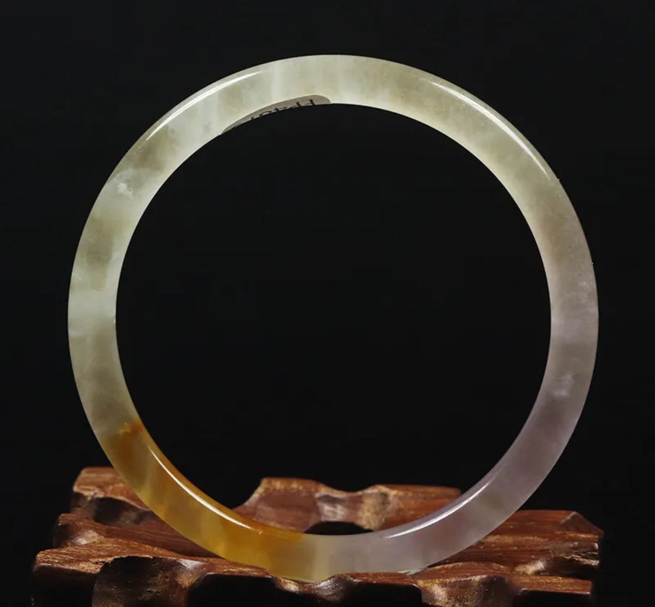 VINTAGE Small Jadeite Green Jade Bangle Round Princess Thin Cut (hint of lavender & rust) Size 55mm M799 - JazzyJewelbyAmina